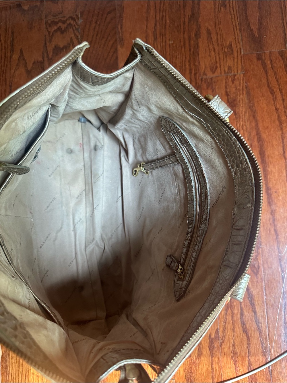 Brahmin Metallic Croc-Embossed Shoulder Bag - Gold/Tan - Picture 5 of 5